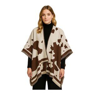 Tigerstars Brown Cow Pattern Print Ruana Poncho